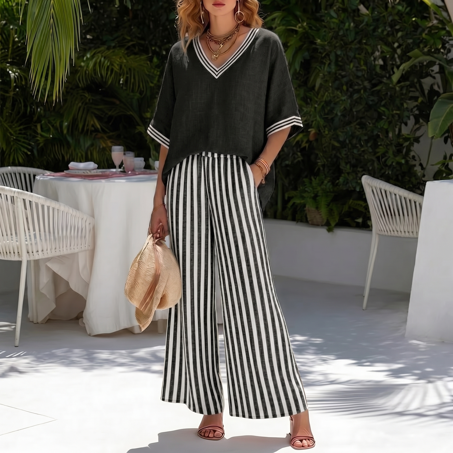 Amaya | Conjunto de lino a rayas, fresco y elegante