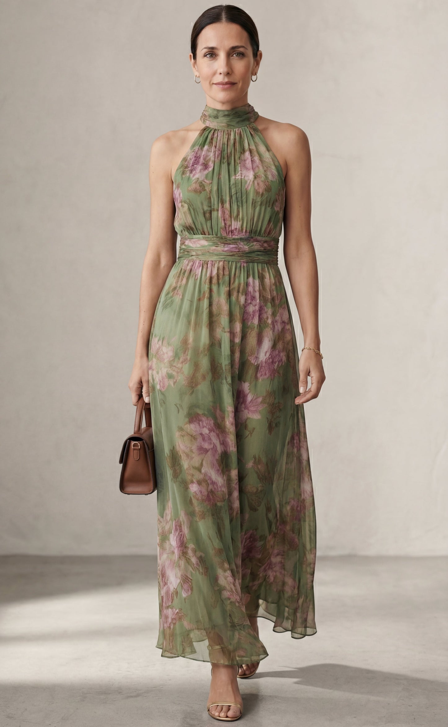 Livia | Vestido maxi halter floral elegante