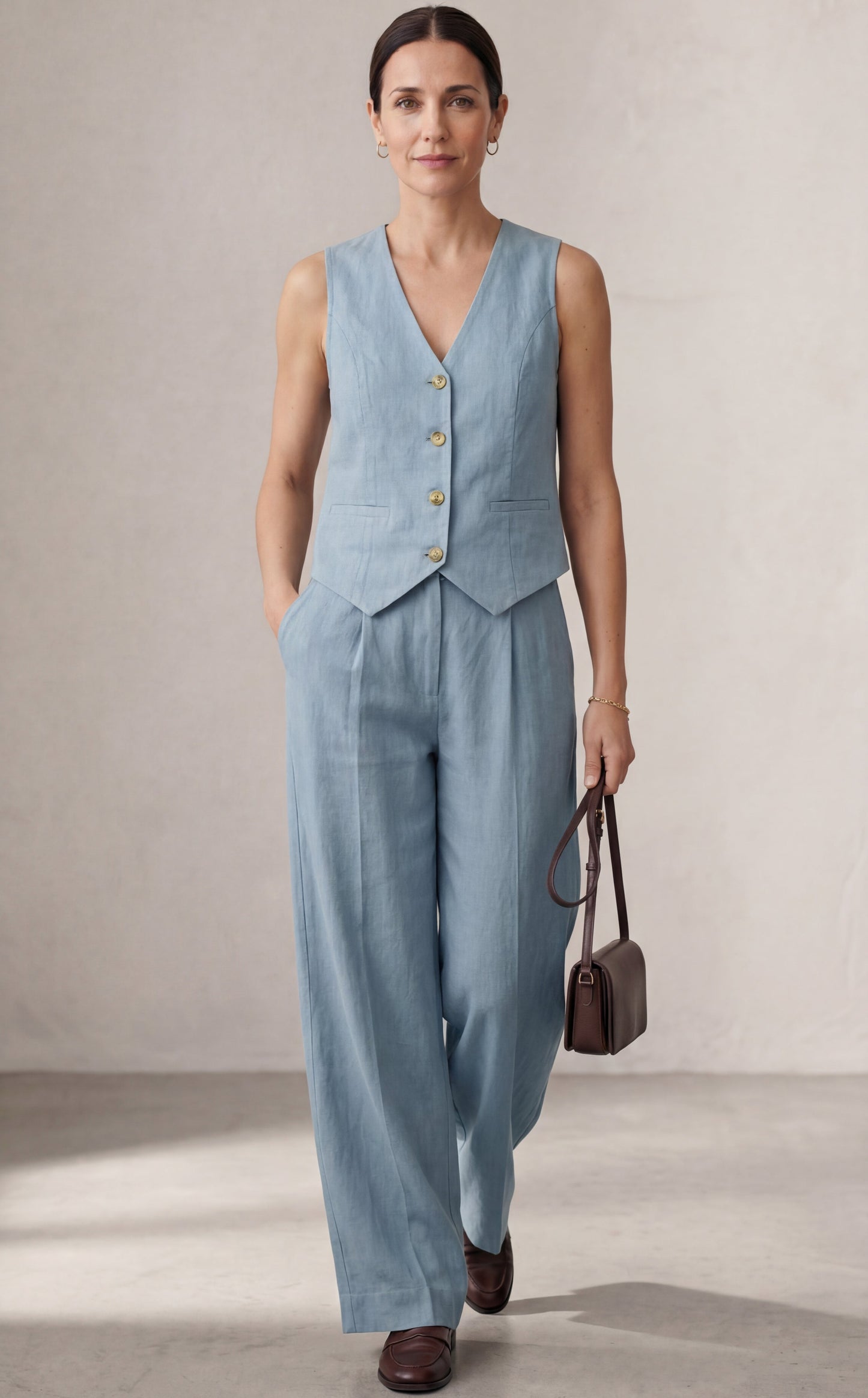 Aira – Conjunto elegante de dos piezas con chaleco y pantalón de pierna ancha