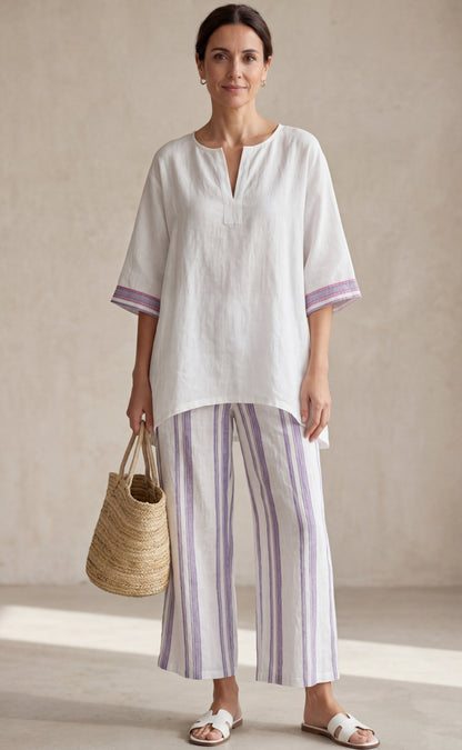 Allegra — Camiseta cómoda y pantalones de bambú a rayas
