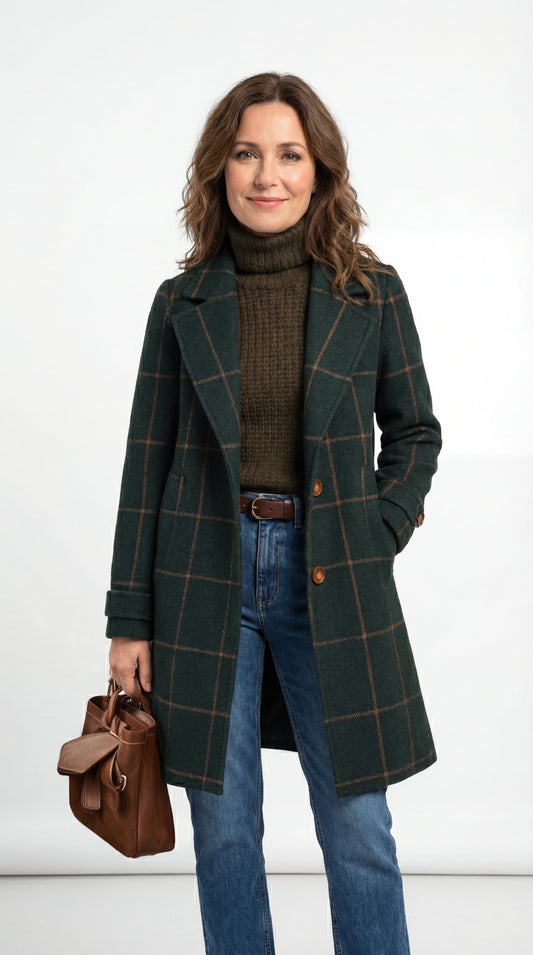 Valeria | Elegante abrigo de lana a cuadros