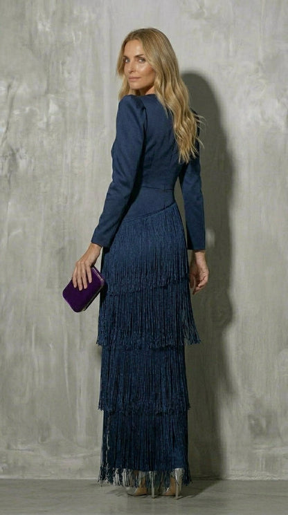 Clara™ | Vestido midi elegante con mangas de flecos