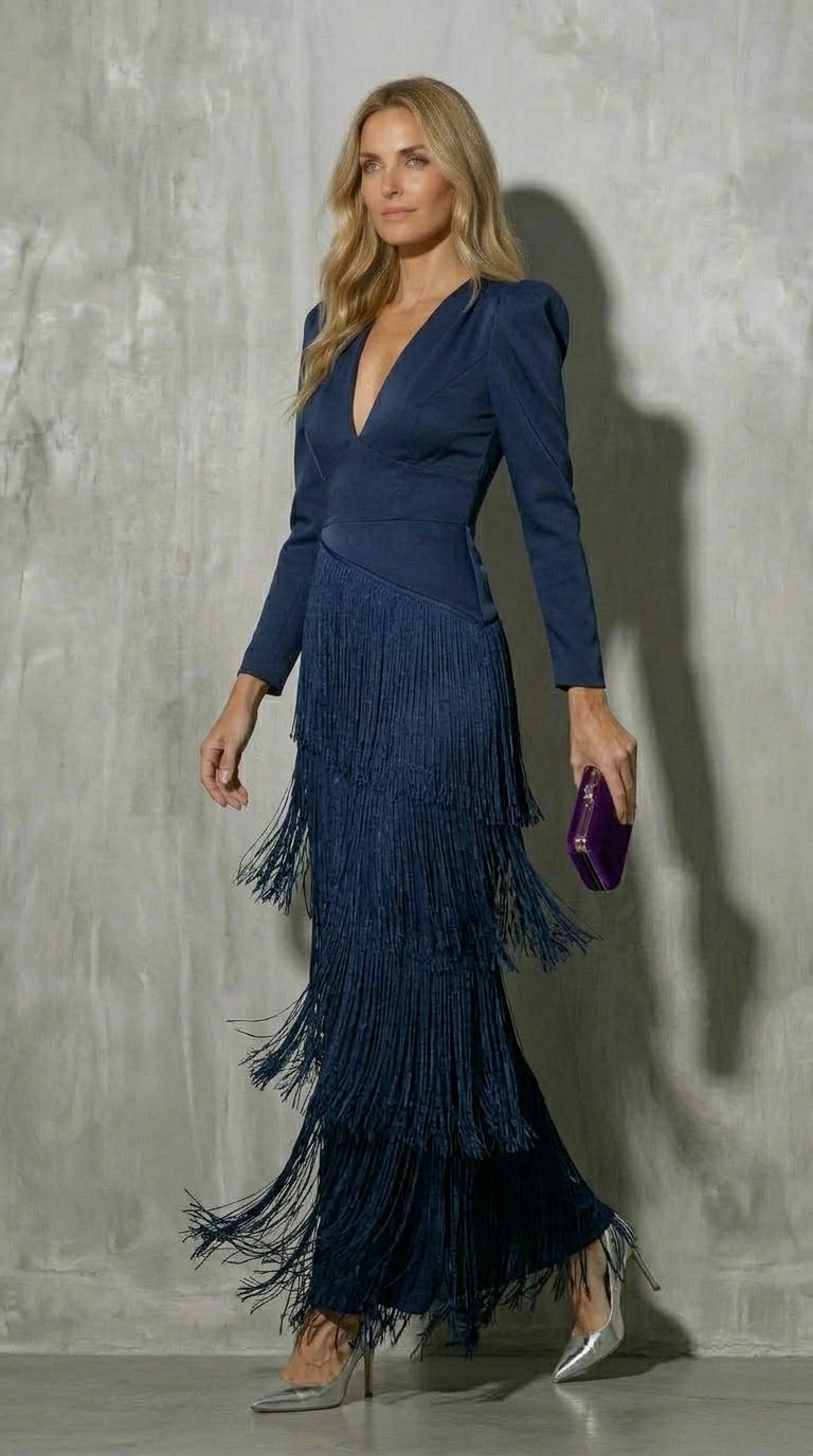 Clara™ | Vestido midi elegante con mangas de flecos