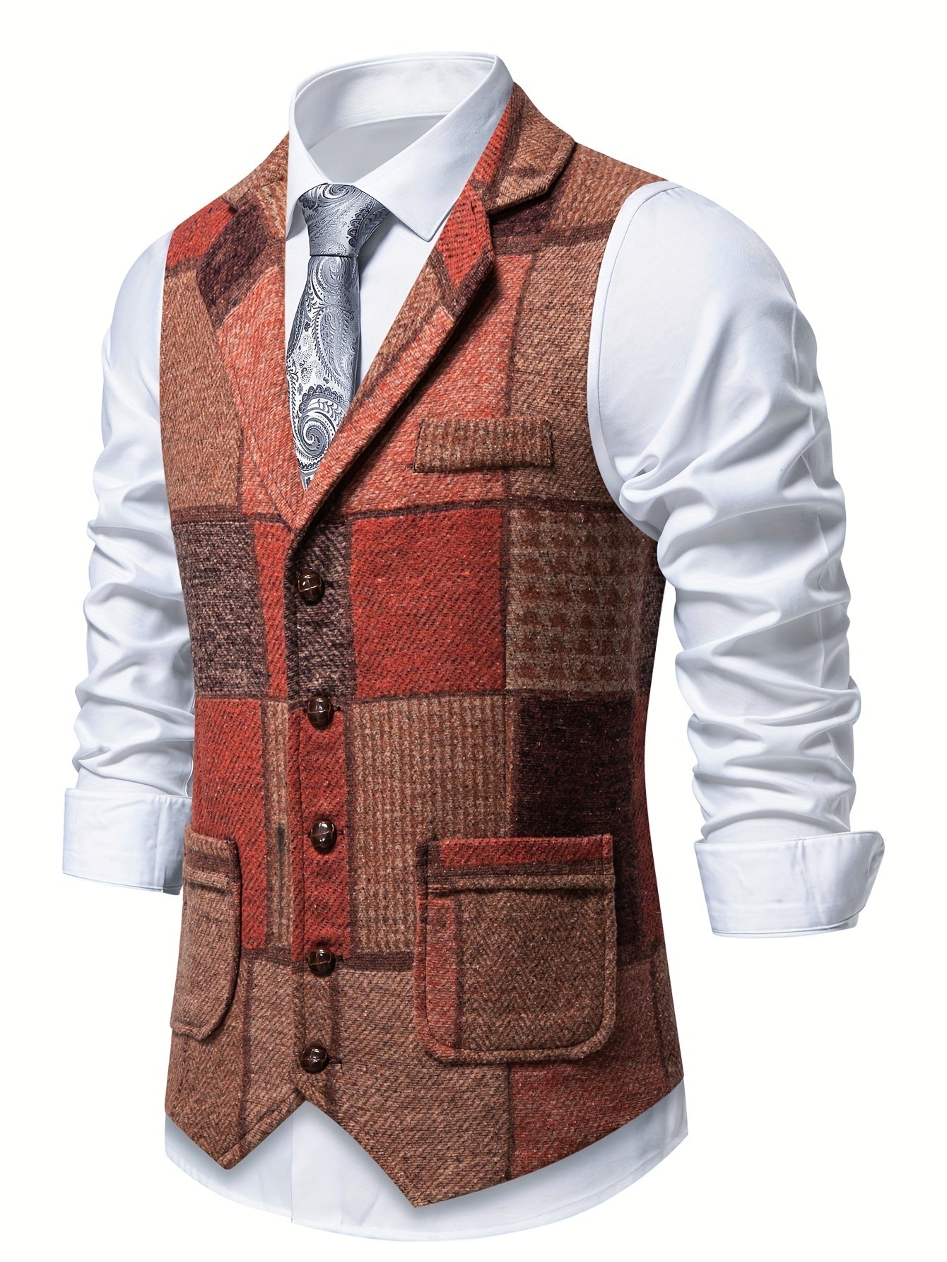 Leo | Chaleco de tweed patchwork con patrón de espiga