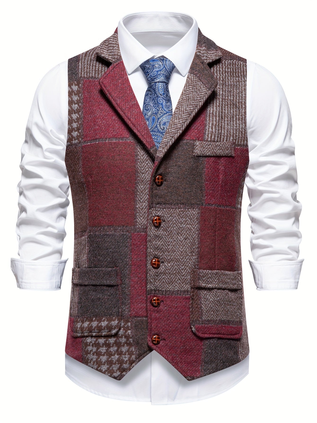 Leo | Chaleco de tweed patchwork con patrón de espiga