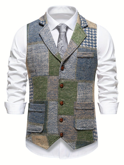 Leo | Chaleco de tweed patchwork con patrón de espiga