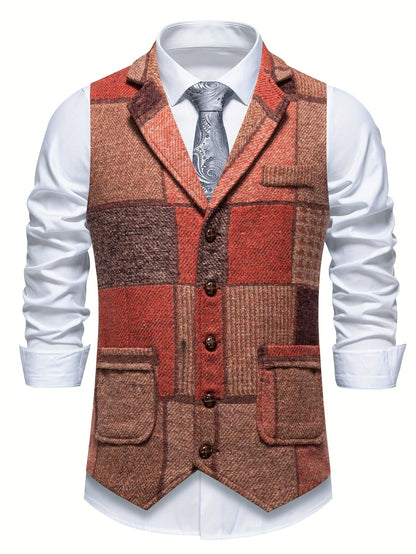 Leo | Chaleco de tweed patchwork con patrón de espiga