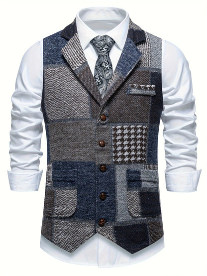Leo | Chaleco de tweed patchwork con patrón de espiga