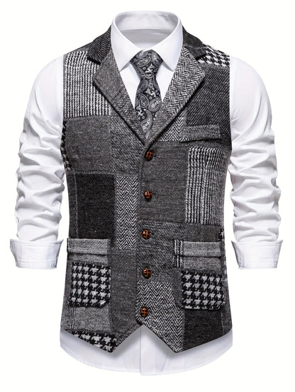 Leo | Chaleco de tweed patchwork con patrón de espiga